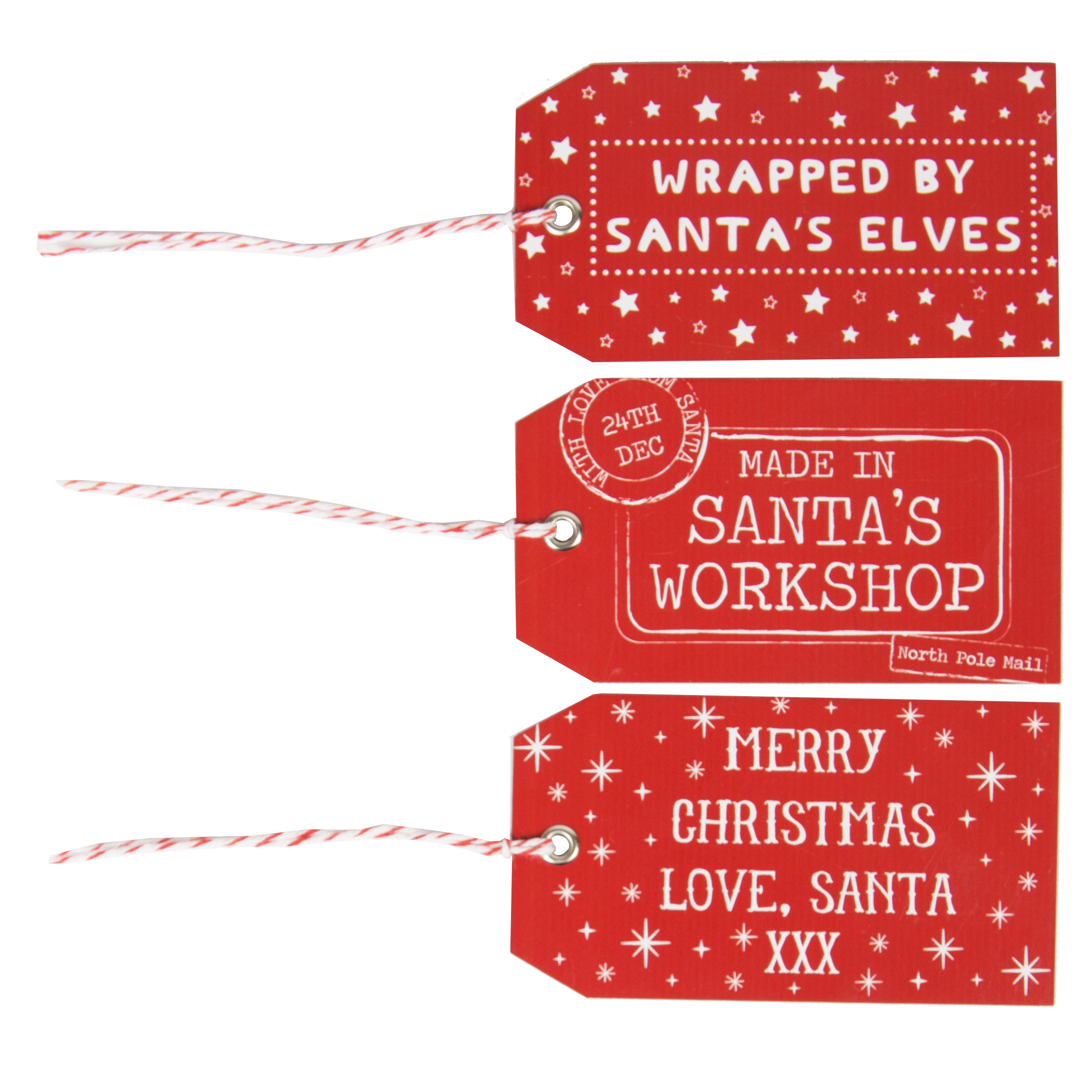 Set of 15 Red Santas Workshop Gift Tags