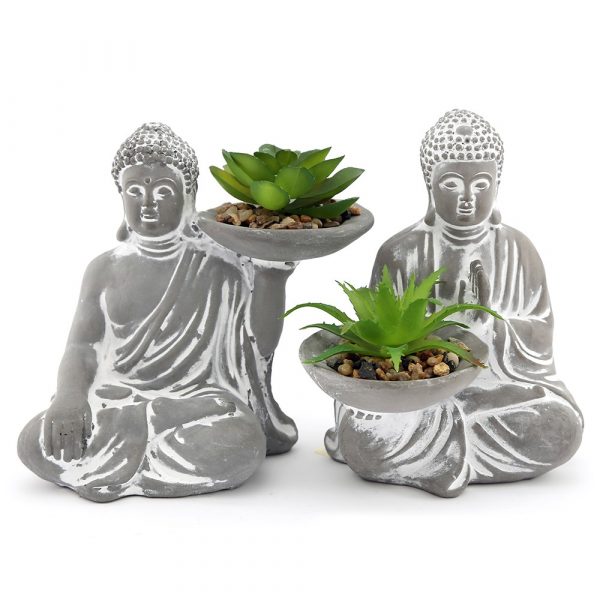 Cement Sitting Buddha with succulent