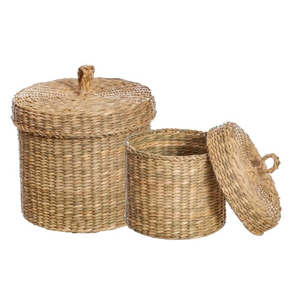 photo of set of 2 seagrass lidded storage baskets